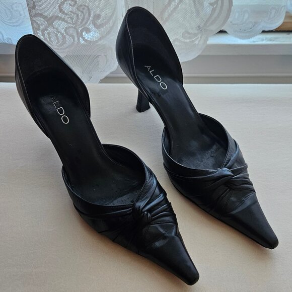 Aldo Black Leather Heels with Knot Detail | Women's 9 (EU 40) | EUC - Picture 1 of 10